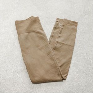 White Fox Sarah's Day Tan Ribbed High Waisted Leggings Medium